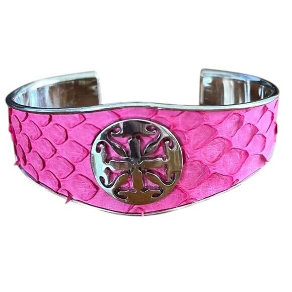 Rustic Cuff NEW Monique Python Side Cut Hot Pink Silver Cuff - Picture 1 of 6